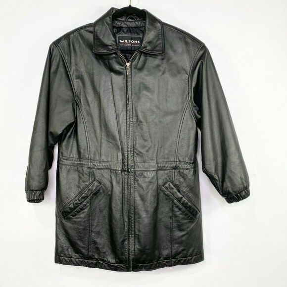 Wilsons Leather Jacket Women's Medium Black Zip Up Mid Length Lined - Picture 7 of 11